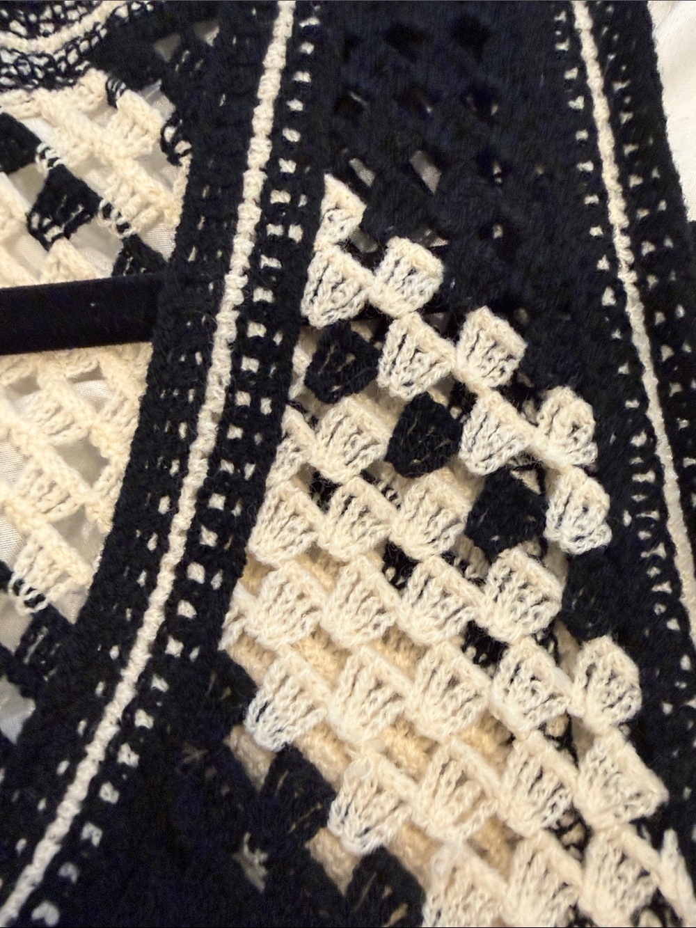 NWOT REBELLION Black & Beige Crocheted V-Neck Tank - Picture 4 of 7